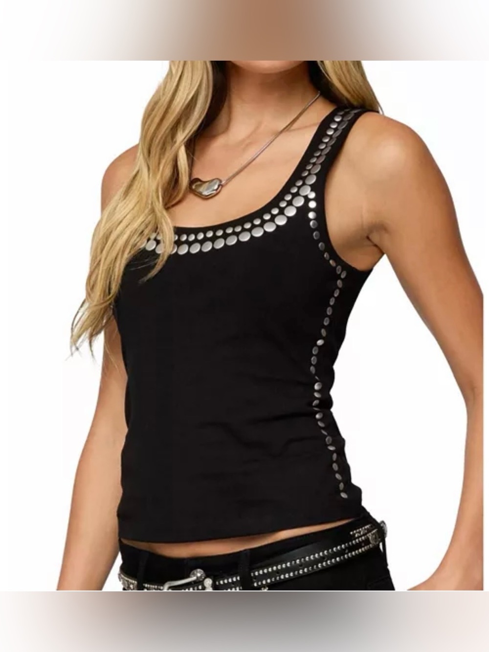 Edikted Black Tank Top with Silver Stud Accents